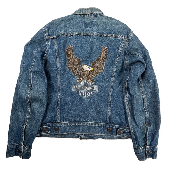 Levi's Other - Vintage 80’s Levis Denim Blue Jean Trucker Jacket Harley Davidson 42 USA 70506